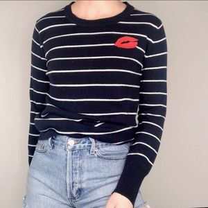 BANANA REPUBLIC Italian Merino Wool Blend Sweater with Embroidered Lips
